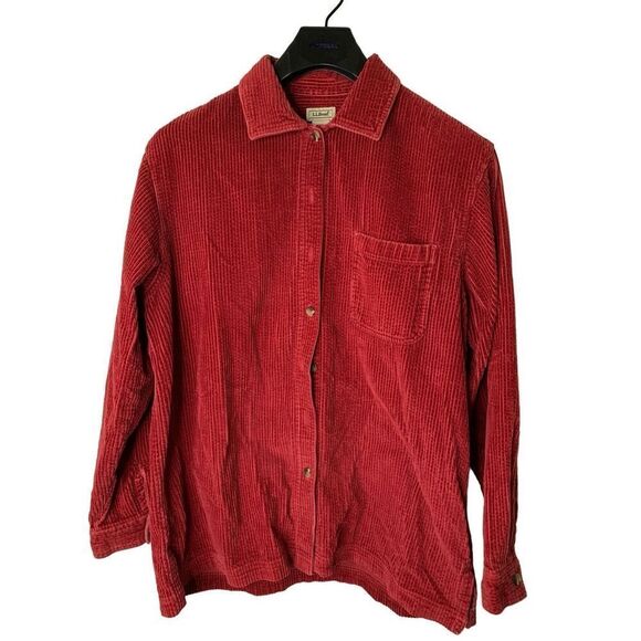 L.L. Bean 100% cotton Corduroy button front shirt red women's size medium - Picture 1 of 3